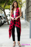 Open Front Cardigan (Black/Red Plaid) - My Lala Leggings