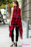 Open Front Cardigan (Black/Red Plaid) - My Lala Leggings