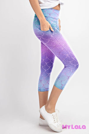 Pocketed Yoga Softy Capri OS (Glitter Mermaid Scale) - My Lala Leggings