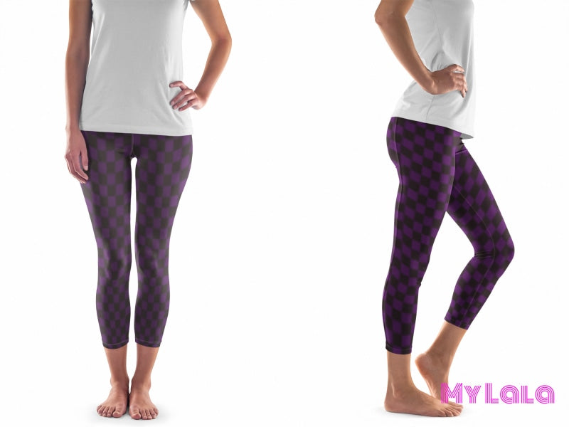 1 Pocketed Yoga Softy Capri Os (Purple Check)