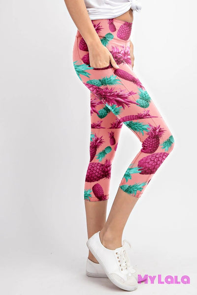 Pocketed Yoga Softy Capri OS (Teal Pineapple) - My Lala Leggings